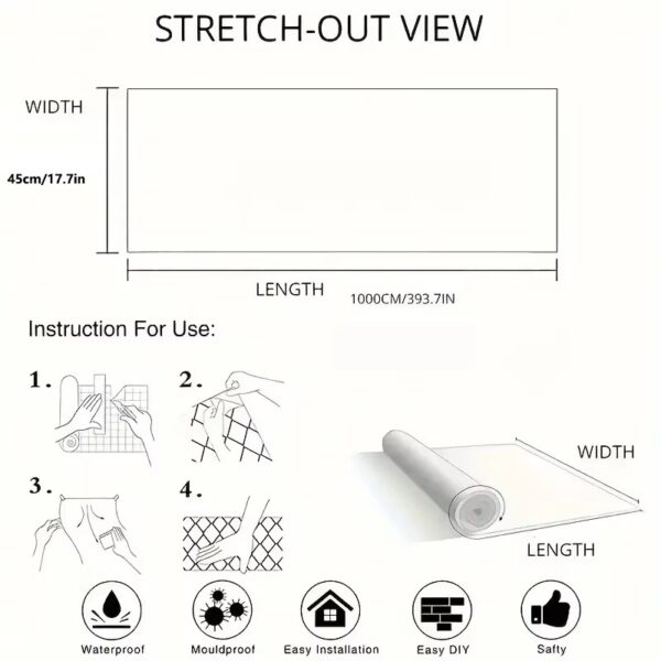 WYC Self-Adhesive Waterproof Wallpaper Roll, Heat-Resistant Kitchen Wall Panel Covering Easy Peel & Stick Vinyl Film - Image 6